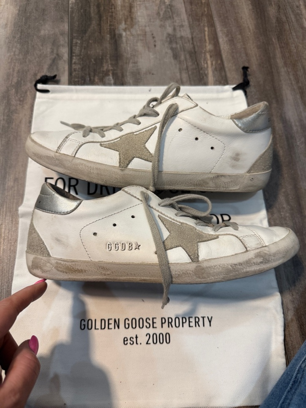 Golden Goose White Leather Sneakers WHITE/ICE with Taupe Star and Silver Heel - Picture 7 of 8